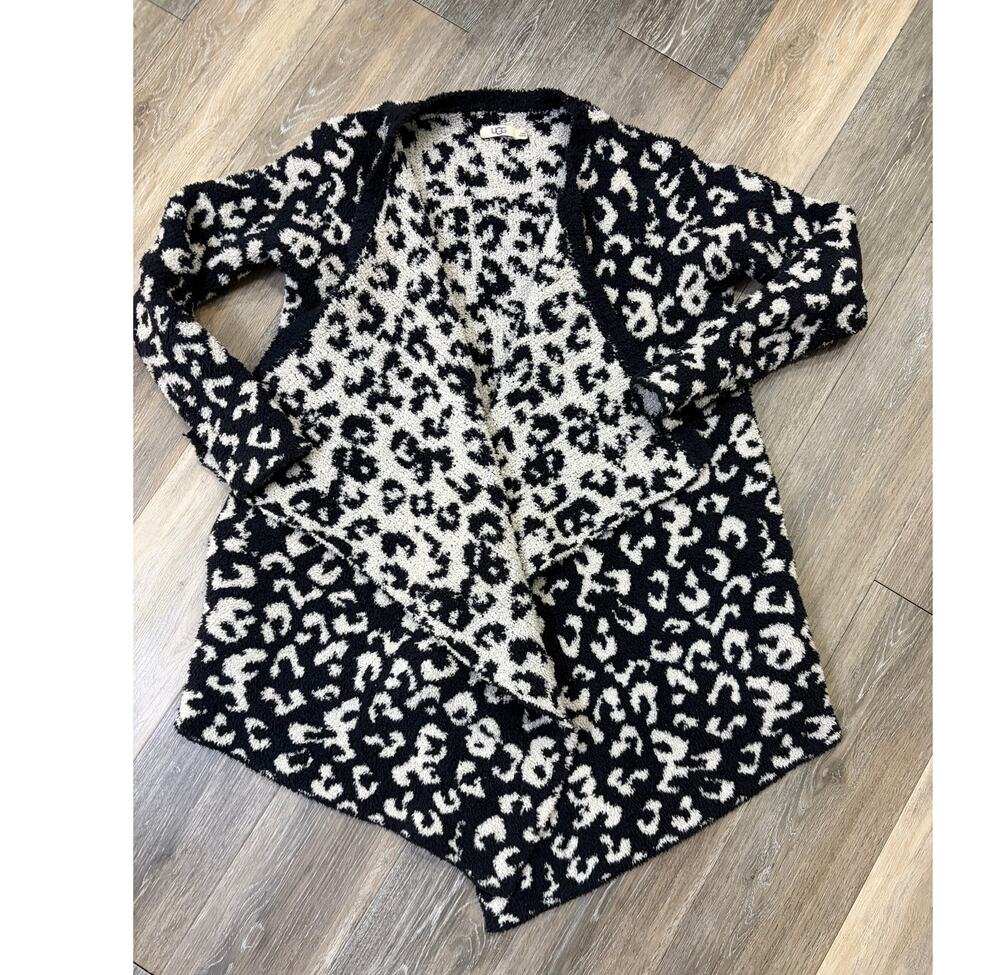 UGG Leopard Print Cardigan Womens Small Cozy Open Front Sweater